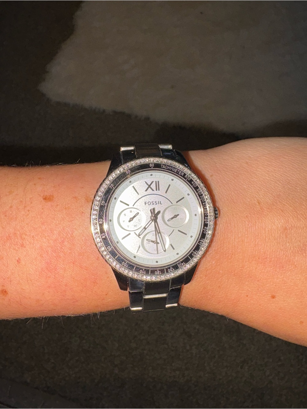 Fossil Silver Crystal-Accent Stainless Steel Bracelet Watch